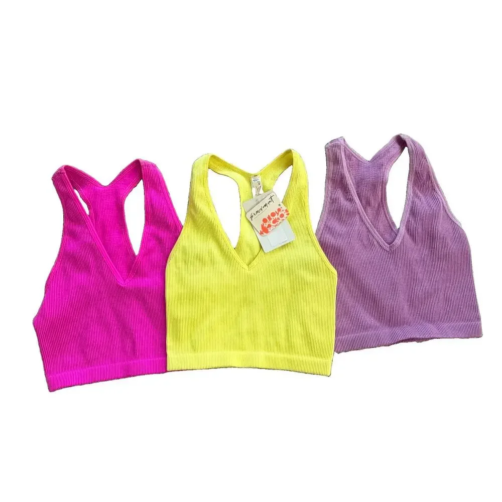 New Free People FP Movement Bundle of 3 Sportsbra Pink Purple Yellow XS NWT